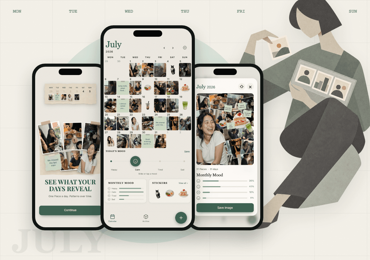 Pikly calendar and collage mobile interface