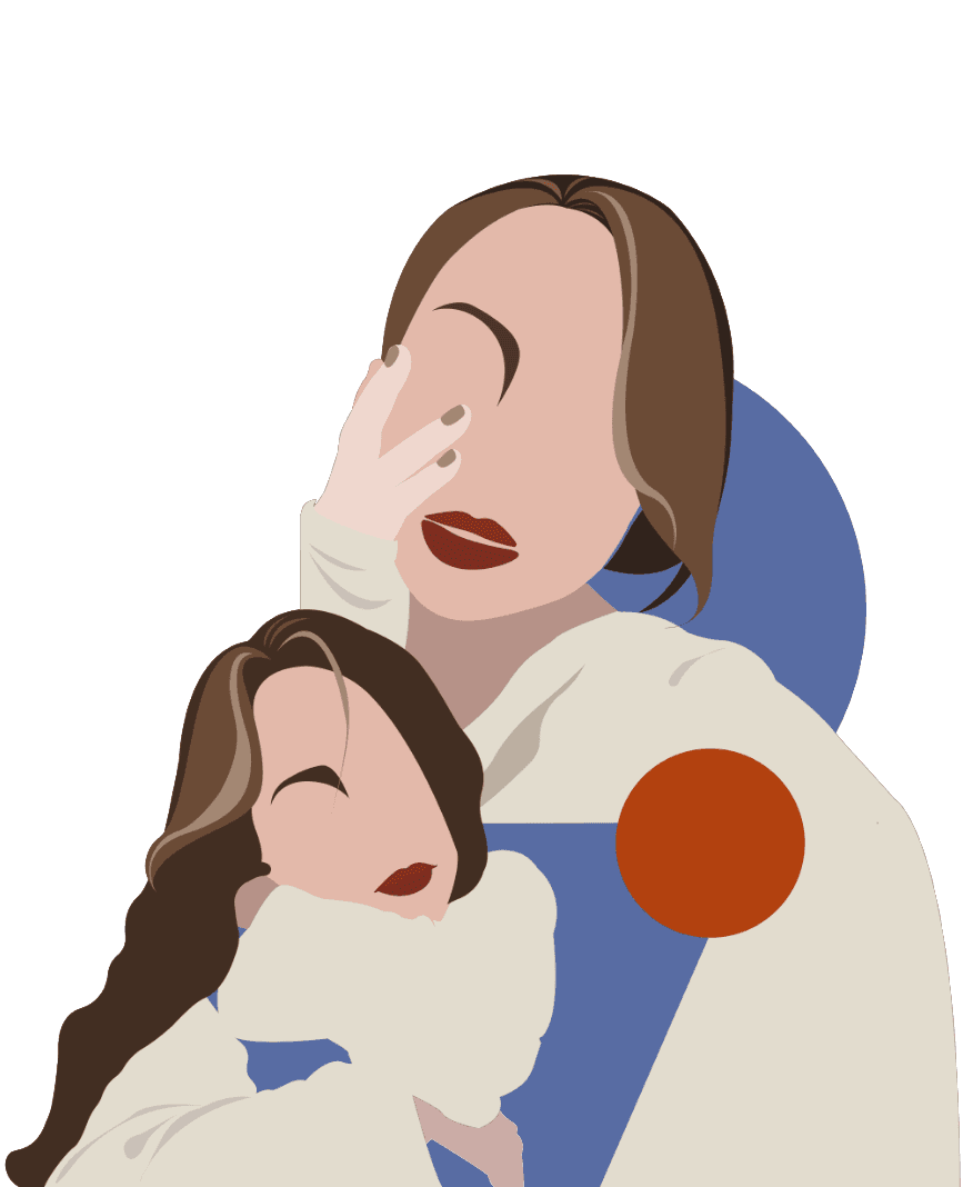 Illustrated portrait of Suyun Yang with a child